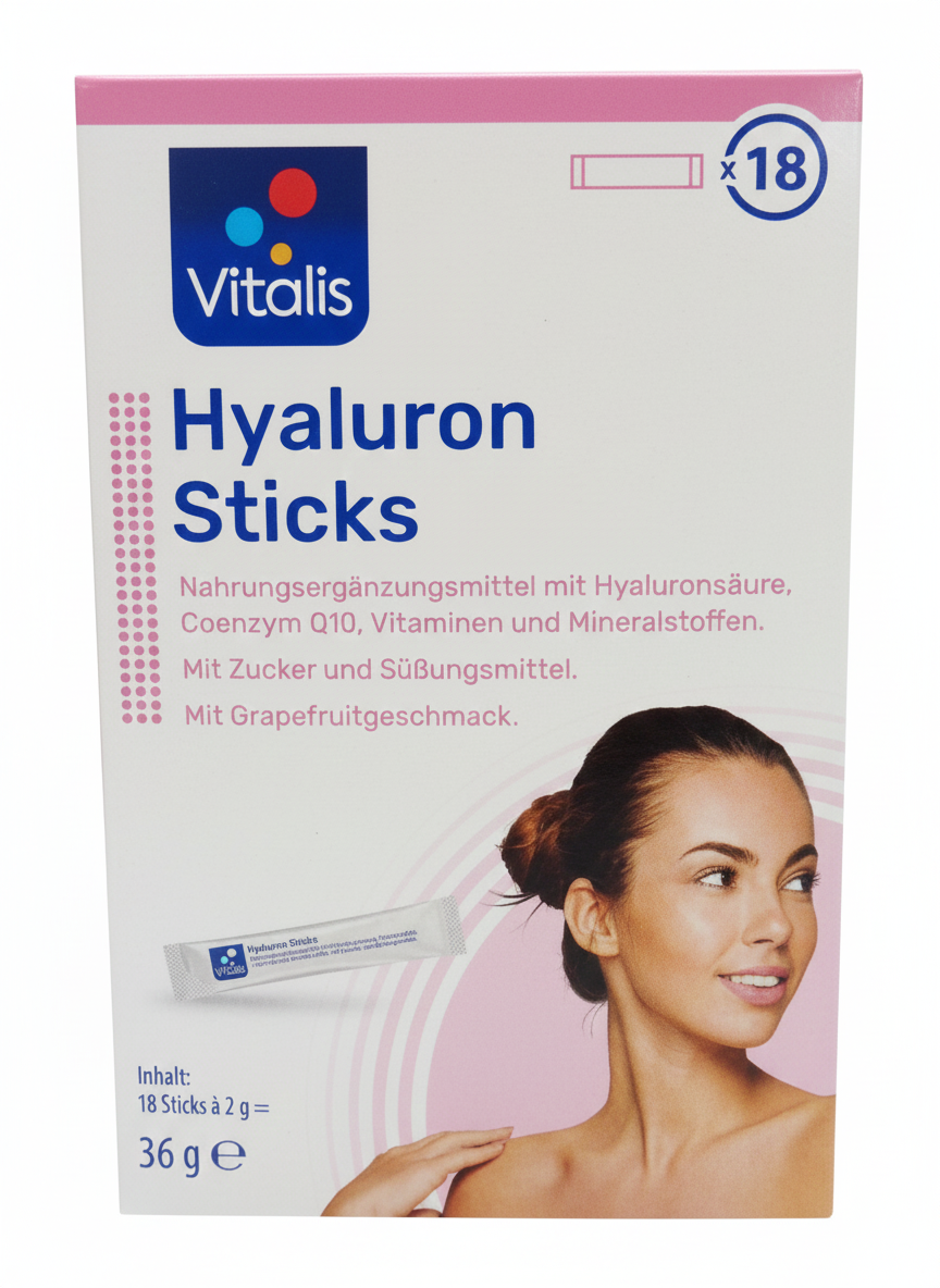 3 x Vitalis® Hyaluron Sticks, je PG: 18 Sticks á 2 g = 36 g, (MHD: 05.2026)