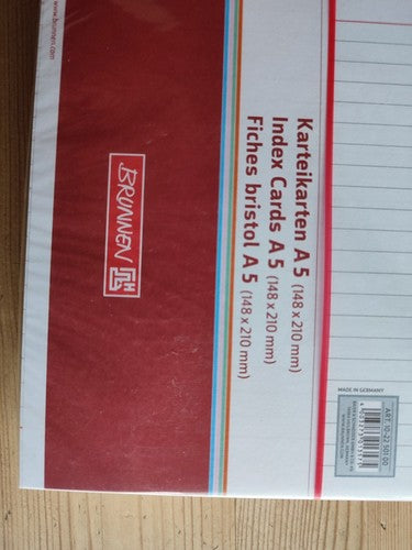 BRUNNEN Karteikarte A5, liniert, weiß, 100 Stück, 10-22 501 00