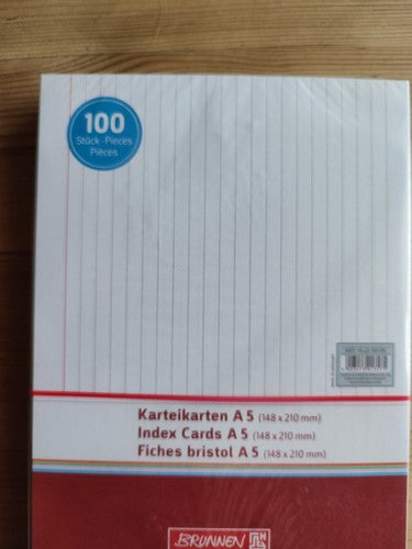 BRUNNEN Karteikarte A5, liniert, weiß, 100 Stück, 10-22 501 00