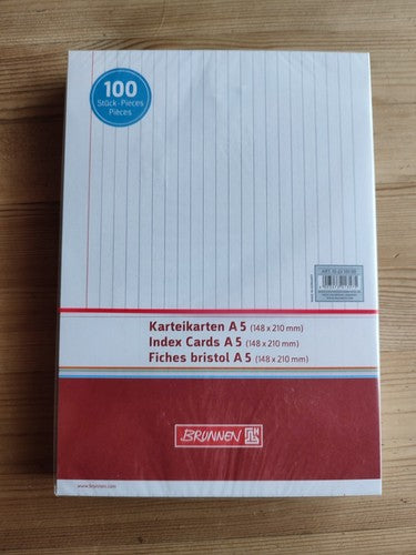 BRUNNEN Karteikarte A5, liniert, weiß, 100 Stück, 10-22 501 00
