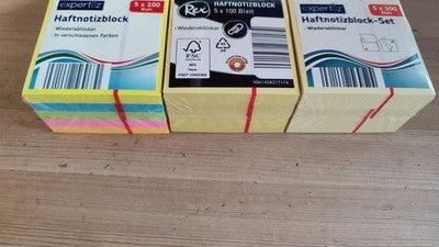 6 x expertiz® oder Rex® Haftnotizblock, á 5 x 100 Blatt, 76x76mm