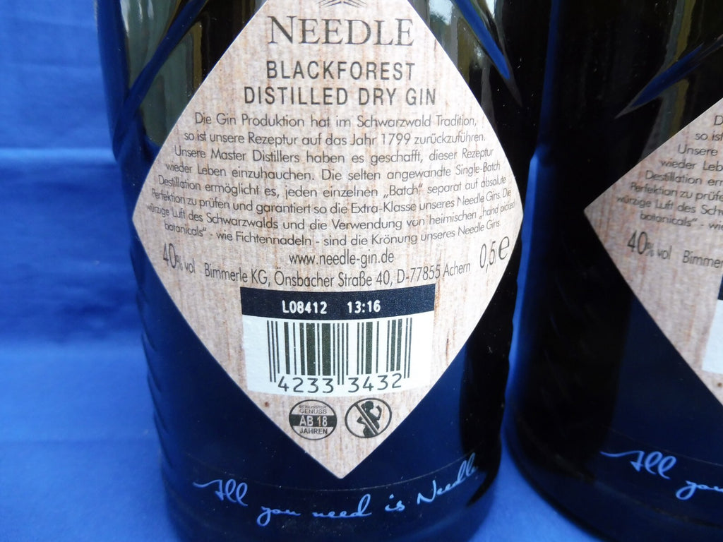 2 x Needle Blackforest Distilled Dry Gin, á 0,5 L (40% Vol; 35,00 €/L)