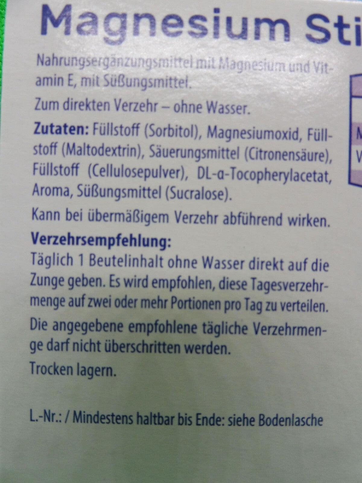 3x Vitalis® Magnesium Sticks 250 mg; je 20 Bt. á 1,5 g; Waldfrucht (127,78 €/kg)