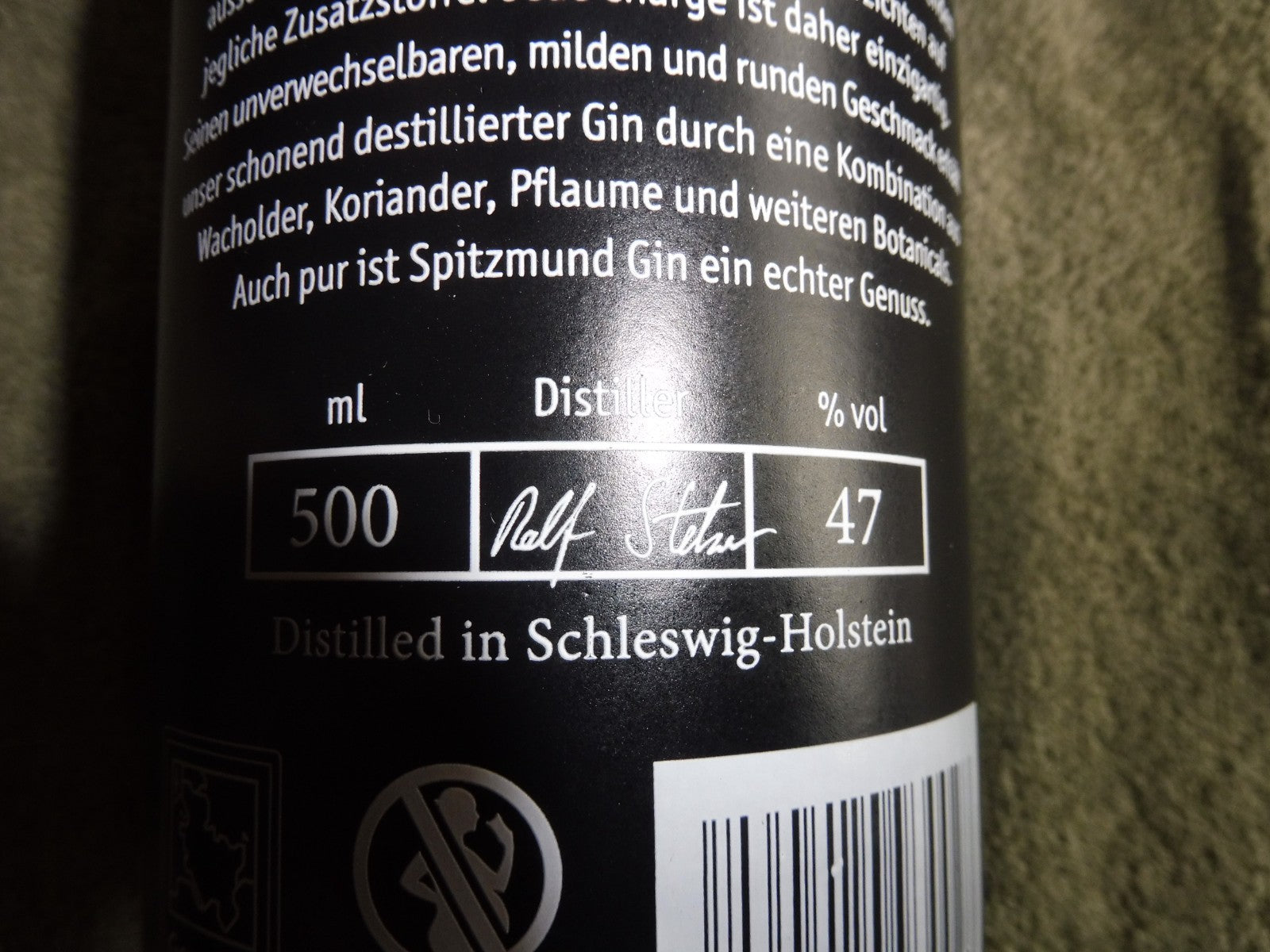 Spitzmund Gin, Handcrafted 47% vol; á 0,5 l