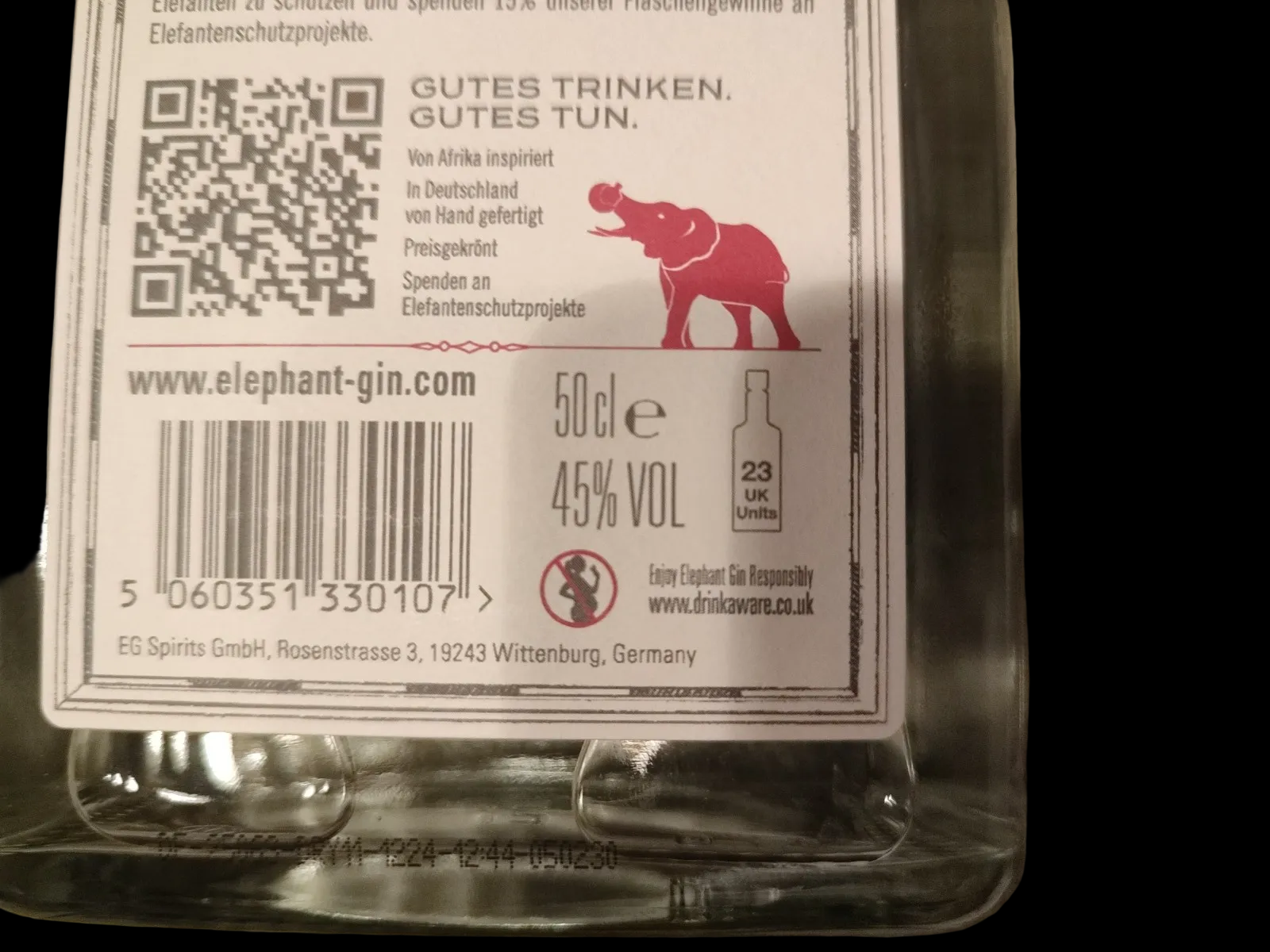 Elephant  Gin (45% vol.;  je Flasche á 0,5 l)