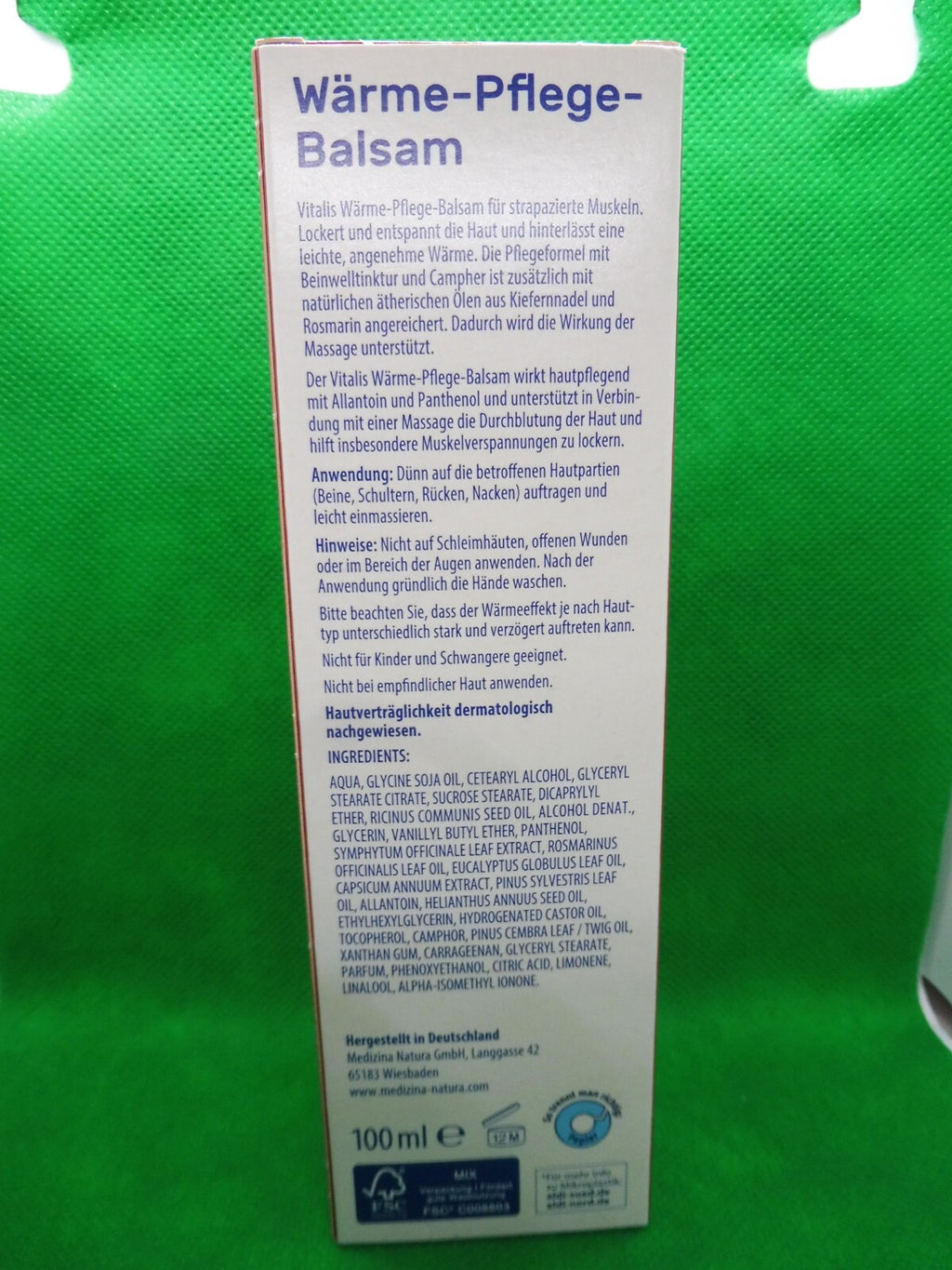 Vitalis Wärme-Pflege-Balsam, á 100 ml m.Beinwelltinktur&äth.Öl, (120,00 €/L)