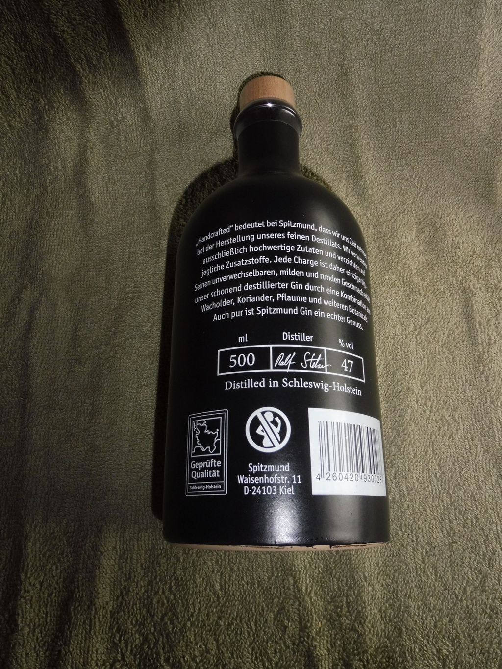 Spitzmund Gin, Handcrafted 47% vol; á 0,5 l