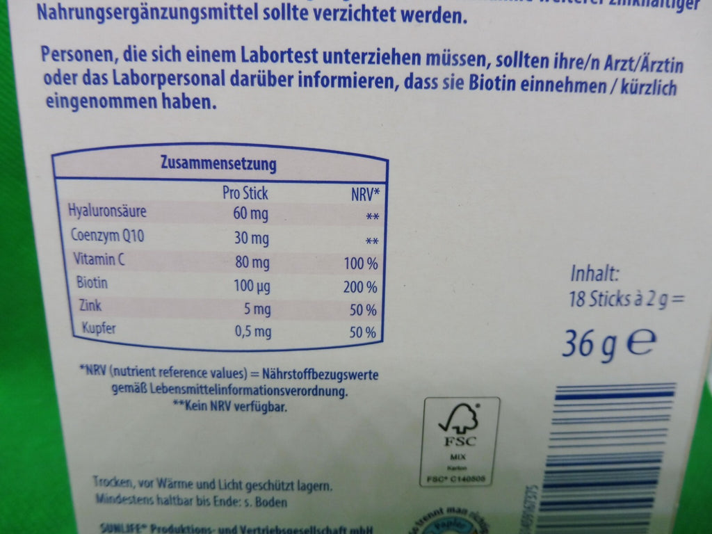 Vitalis® Hyaluron Sticks, je PG: 18 Sticks á 2 g = 36 g, (MHD: 05.2026)