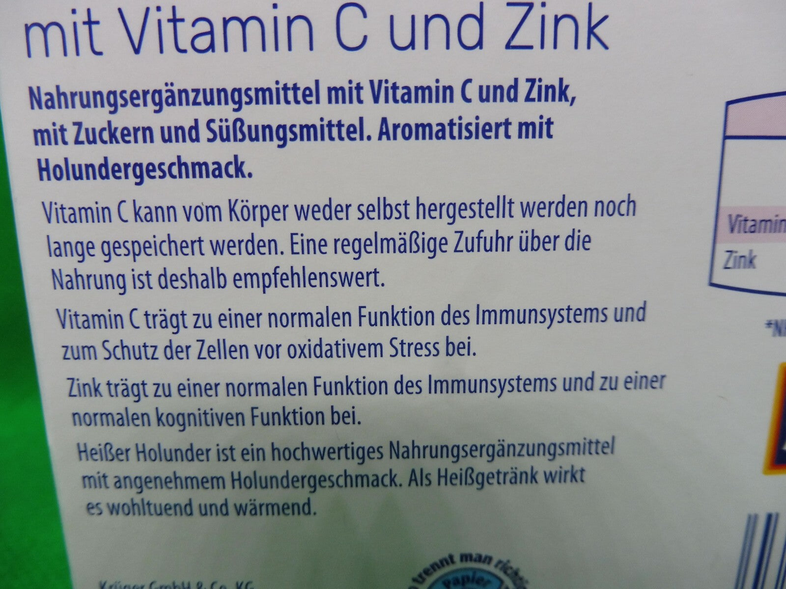 Vitalis® Heiße Holunder mit Vitamin C und Zink; á 20 Bt á 5 g (90,00 €/kg)