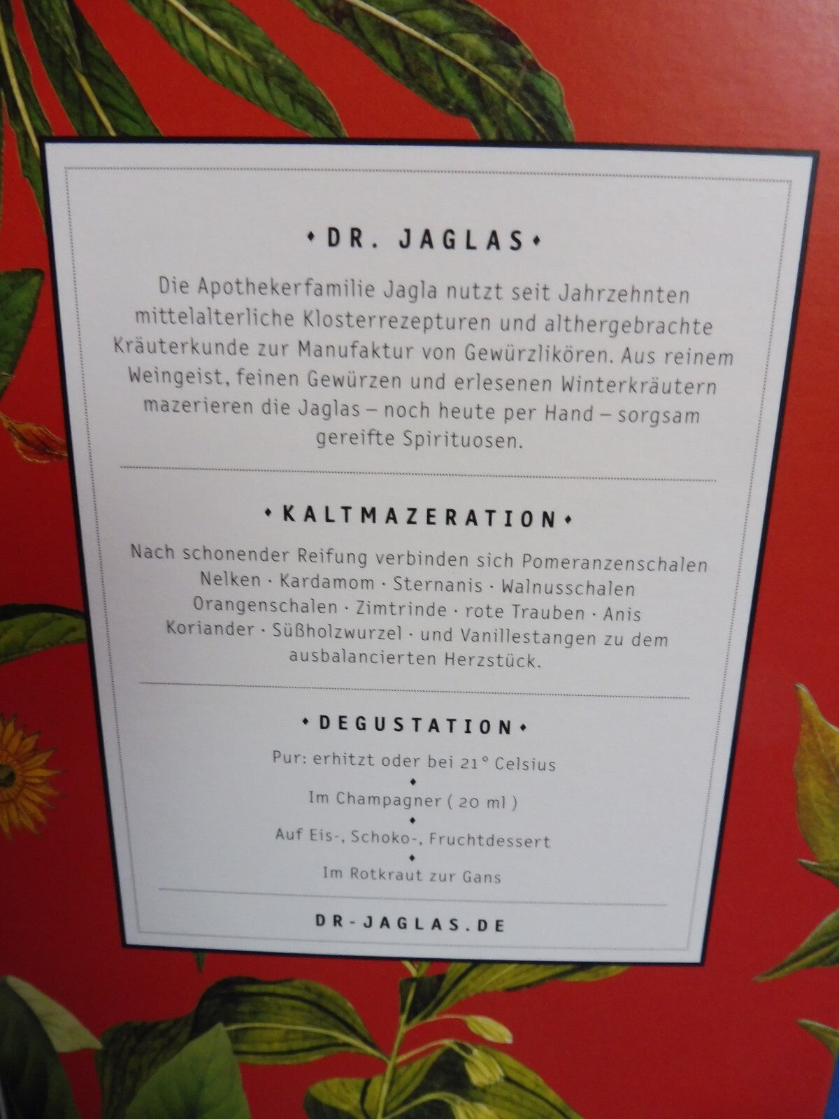 Dr. Jaglas Glühweinkräuter - Elixier (28 % vol.;  á 0,5 l)