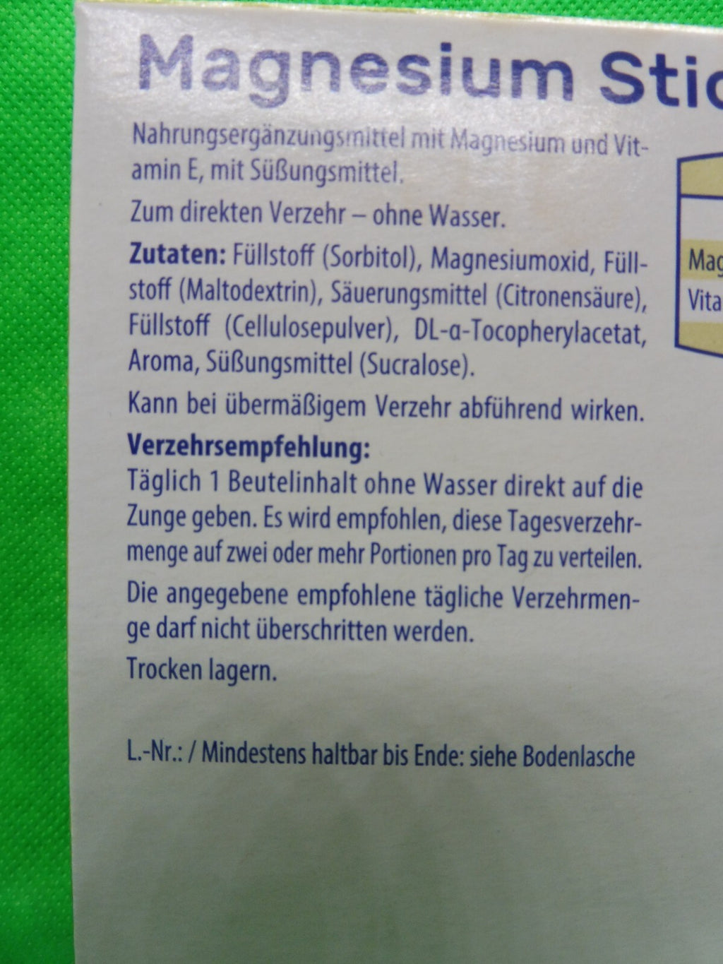 5 x Vitalis Magnesium Sticks,  á 20Bt; Geschmack: Limette