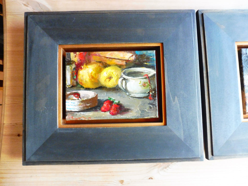 Christos Pallantzas Stilleben, ca. 20,5 x 15 cm, Rahmen 39,2 x 34,4 cm, 2 Bilder