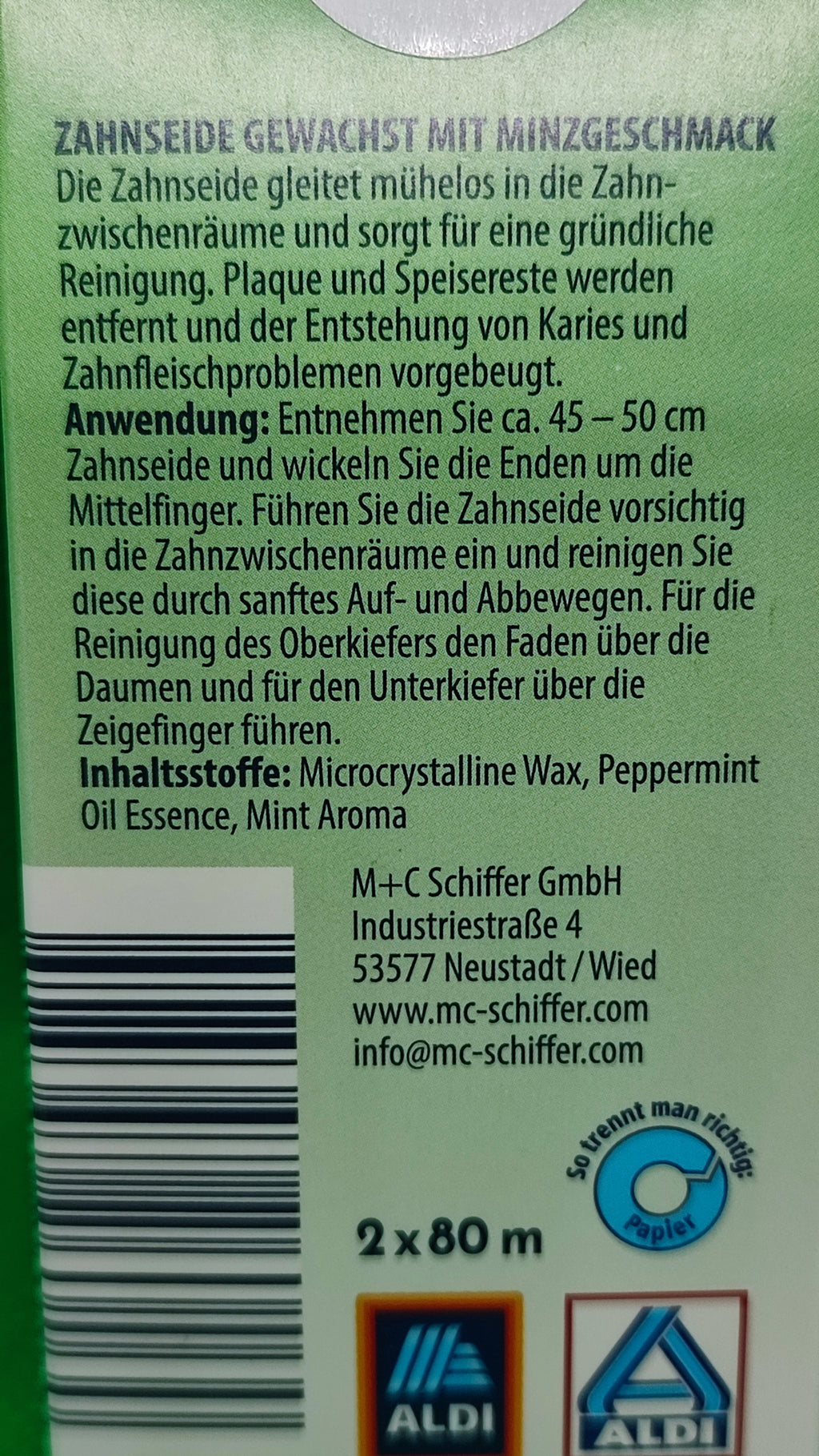 Dentitex Mint Zahnseide, gewachst; á 2-Pack = 2 x 80 m