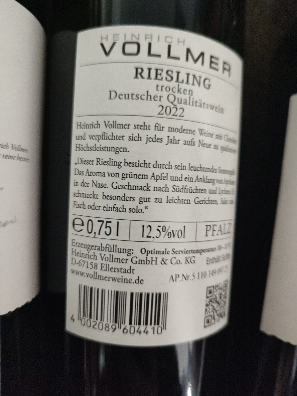 3 x 750 ml Heinrich Vollmer; Riesling 2022/ trocken